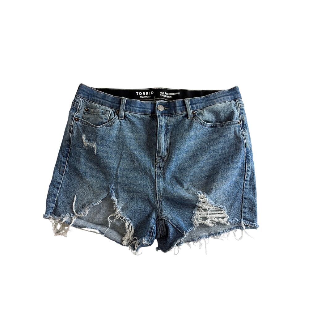 Torrid High Rise Short Short Size 14 Denim Blue Distressed